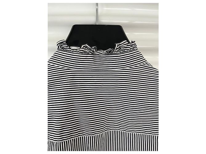 Céline Blusa de algodón a rayas con cuello de volantes Negro Blanco - vista 10