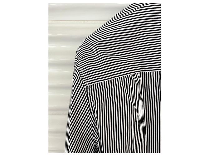Céline Blusa de algodón a rayas con cuello de volantes Negro Blanco - vista 11