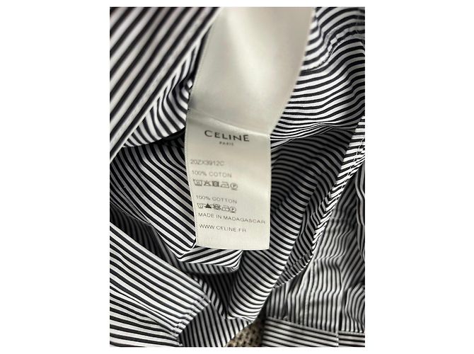 Céline Blusa de algodón a rayas con cuello de volantes Negro Blanco - vista 12