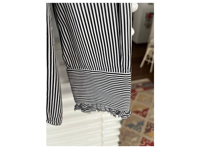 Céline Blusa de algodón a rayas con cuello de volantes Negro Blanco - vista 3