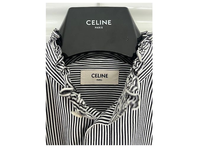 Céline Blusa de algodón a rayas con cuello de volantes Negro Blanco - vista 4