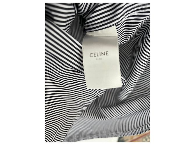 Céline Blusa de algodón a rayas con cuello de volantes Negro Blanco - vista 5