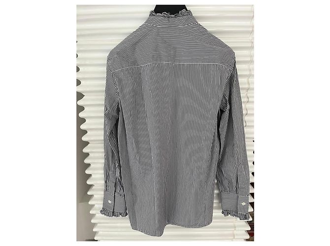 Céline Blusa de algodón a rayas con cuello de volantes Negro Blanco - vista 7