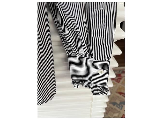 Céline Blusa de algodón a rayas con cuello de volantes Negro Blanco - vista 8