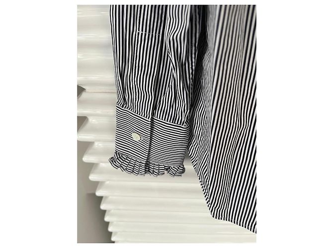 Céline Blusa de algodón a rayas con cuello de volantes Negro Blanco - vista 9