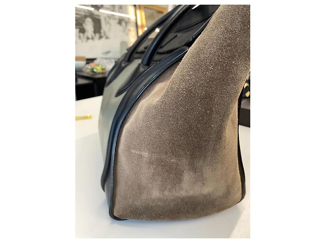Borsa tote Céline Tricolor Luggage in pelle e camoscio nero beige khaki Cachi - vista 4