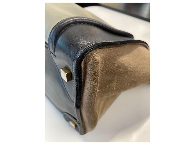 Borsa tote Céline Tricolor Luggage in pelle e camoscio nero beige khaki Cachi - vista 6