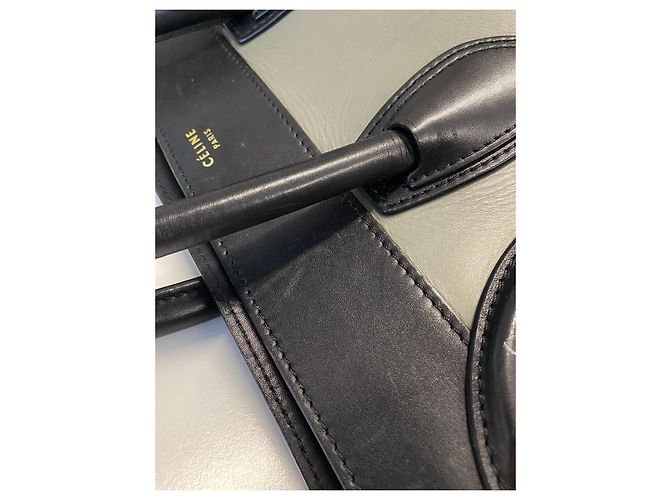Borsa tote Céline Tricolor Luggage in pelle e camoscio nero beige khaki Cachi - vista 8