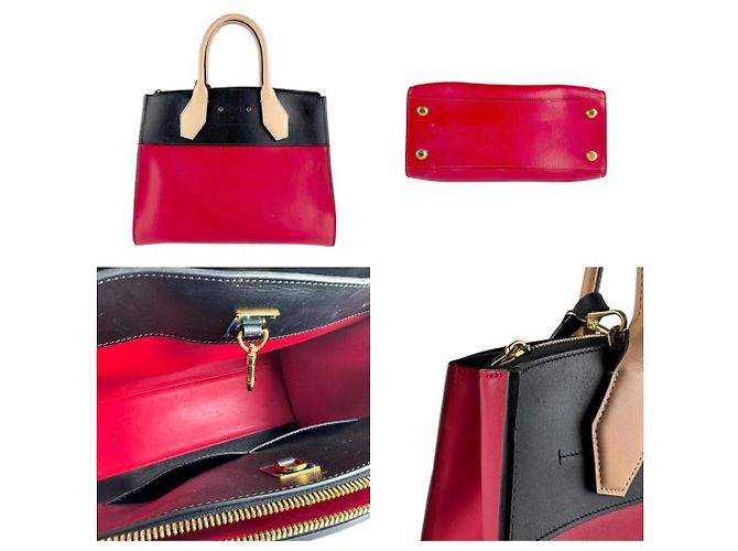 Borsa a Spalla in Pelle City Steamer MM di Louis Vuitton Nero Rosso Beige - vista 3
