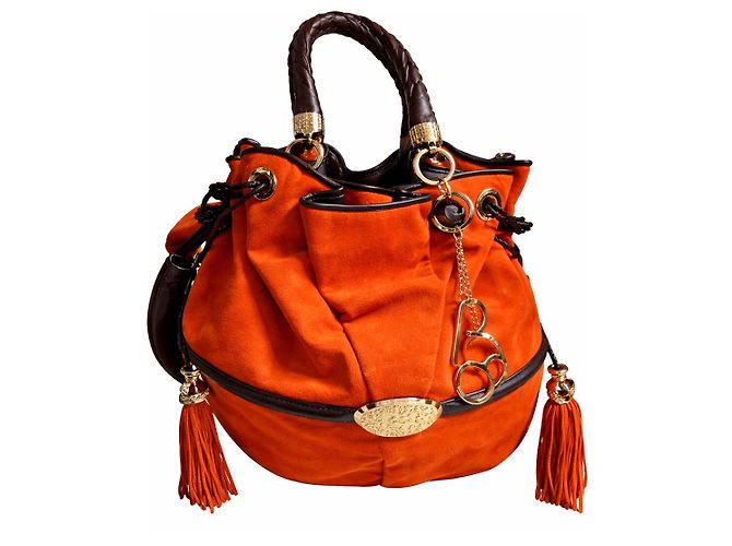 Borsa Lancel Brigitte Bardot arancione in Alcantara - vista 3