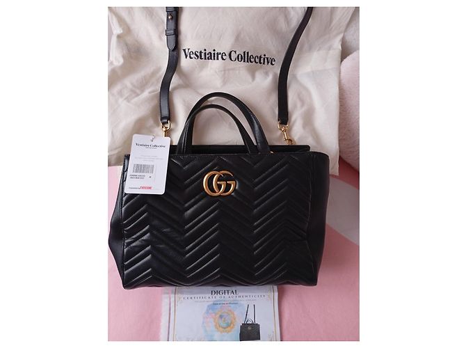 Borsa Gucci GG Marmont Large Shopping in pelle nera Nero - vista 2