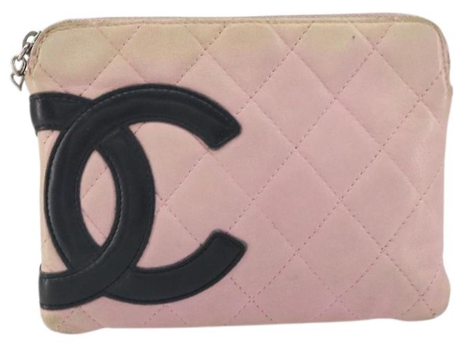 Pochette in pelle CHANEL Cambon Line Rosa Argento CC Auth bs32374 - vista 2
