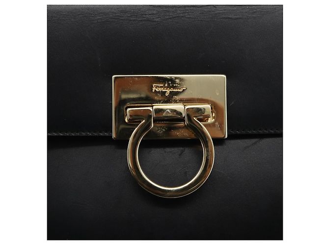 Borsa a mano in pelle Gancini Salvatore Ferragamo 2 in 1 Nero Oro Auth 164875V - vista 16