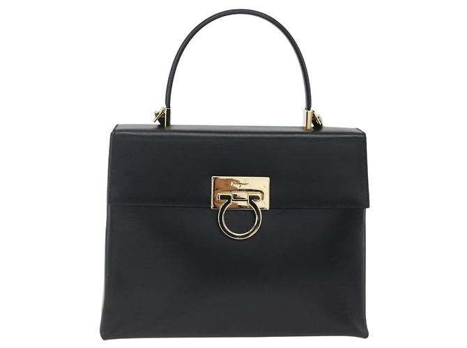 Borsa a mano in pelle Gancini Salvatore Ferragamo 2 in 1 Nero Oro Auth 164875V - vista 2