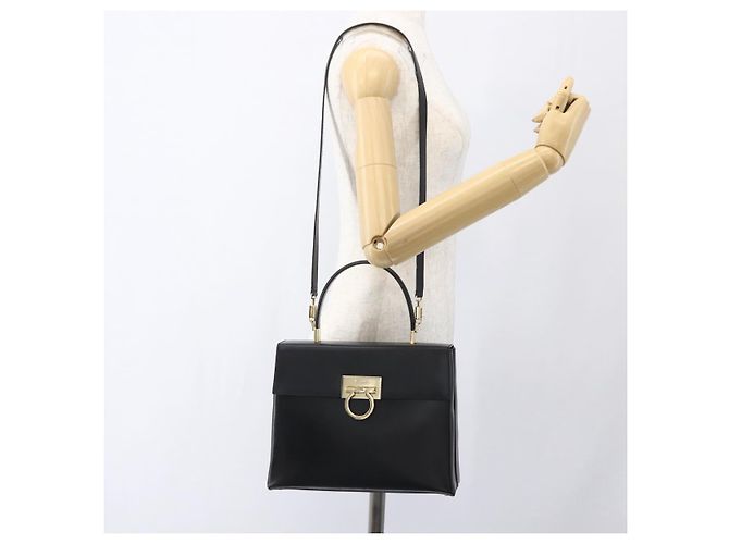 Borsa a mano in pelle Gancini Salvatore Ferragamo 2 in 1 Nero Oro Auth 164875V - vista 24
