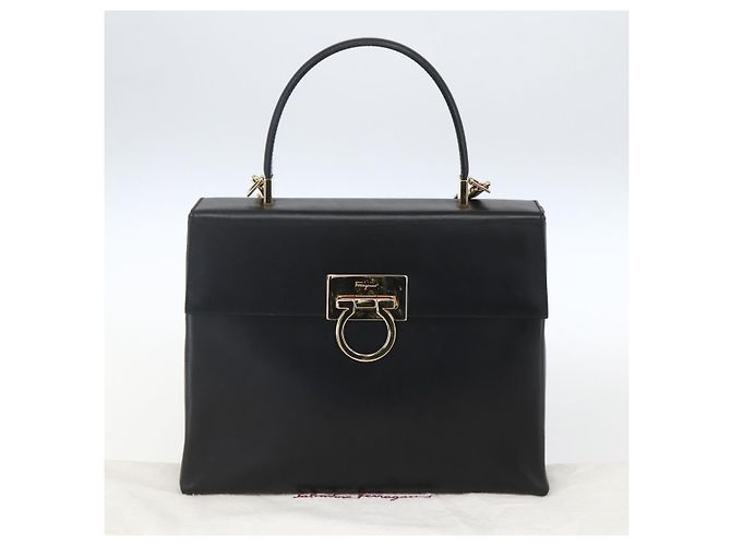Borsa a mano in pelle Gancini Salvatore Ferragamo 2 in 1 Nero Oro Auth 164875V - vista 25