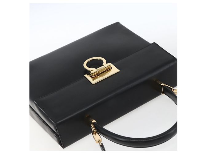 Borsa a mano in pelle Gancini Salvatore Ferragamo 2 in 1 Nero Oro Auth 164875V - vista 6