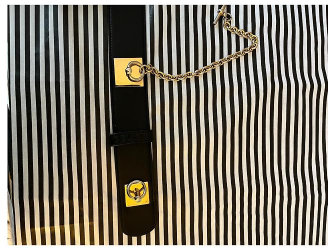 Céline Cinto de couro Celine com hardware dourado e corrente Preto Gold hardware - vista 12
