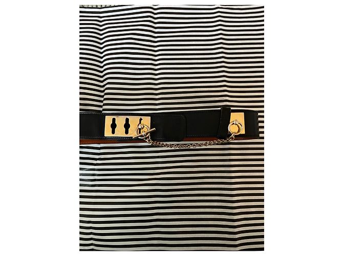 Céline Cinto de couro Celine com hardware dourado e corrente Preto Gold hardware - vista 3