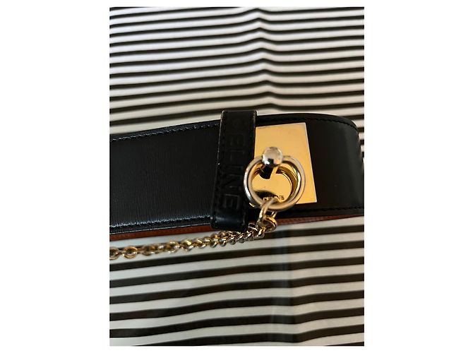 Céline Cinto de couro Celine com hardware dourado e corrente Preto Gold hardware - vista 5