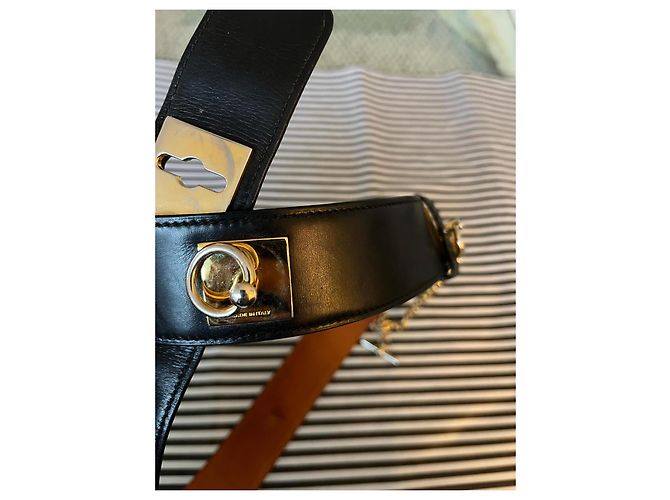 Céline Cinto de couro Celine com hardware dourado e corrente Preto Gold hardware - vista 9