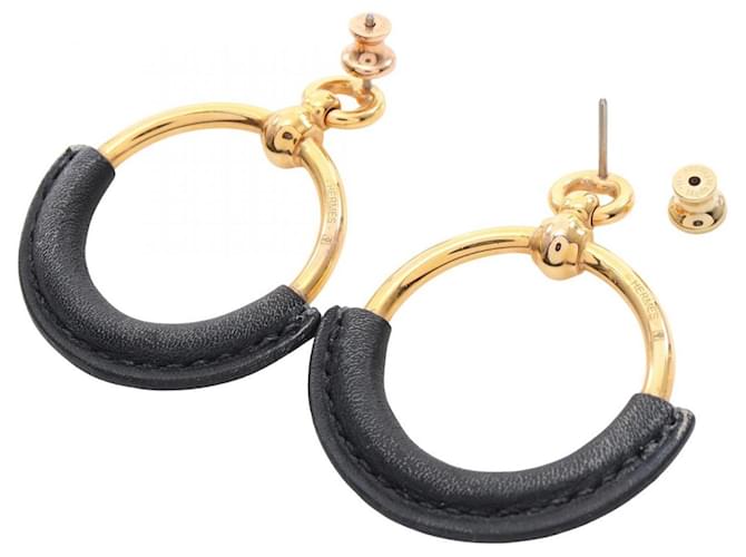 Pendientes Grand Loop de Hermès Negro Dorado - vista 2