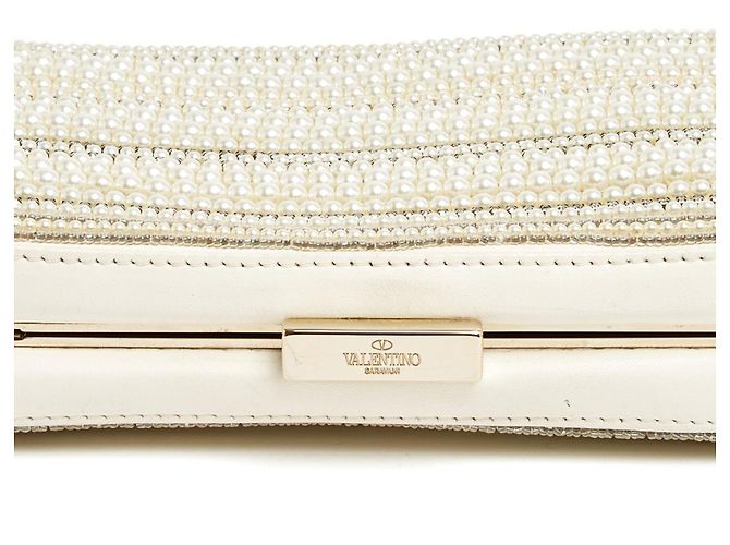 Valentino Garavani Petit Sac DeVain 2010s Borsa a Spalla Clutch Ricamata con Perle Crudo - vista 7