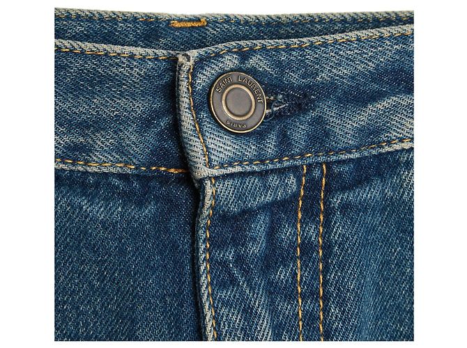 Saint Laurent 2014 Falda Patchwork FR40 Slimane Denim Midi UK12 US29 Azul - vista 2