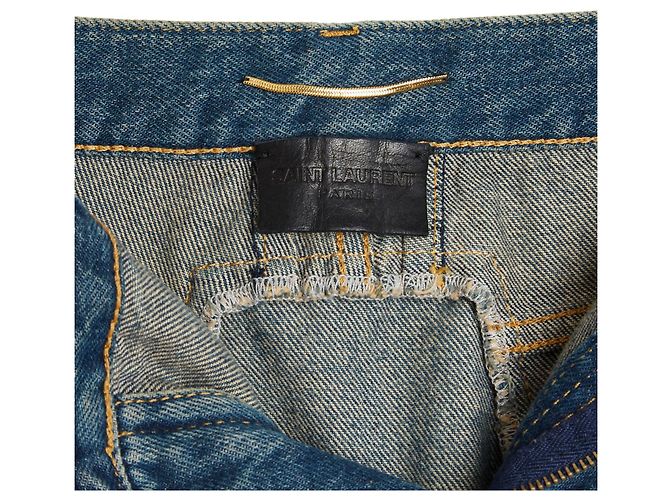 Saint Laurent 2014 Falda Patchwork FR40 Slimane Denim Midi UK12 US29 Azul - vista 3