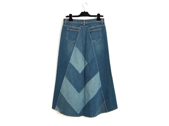 Saint Laurent 2014 Falda Patchwork FR40 Slimane Denim Midi UK12 US29 Azul - vista 4