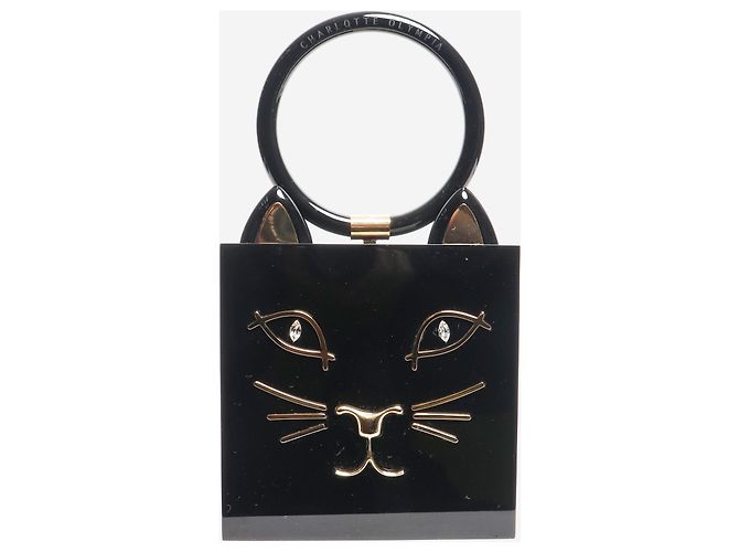 Charlotte Olympia Schwarze Perspex-Clutch mit Katzenmotiv - Ansicht 2