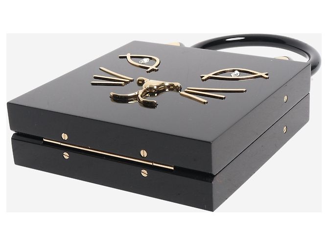 Charlotte Olympia Schwarze Perspex-Clutch mit Katzenmotiv - Ansicht 7