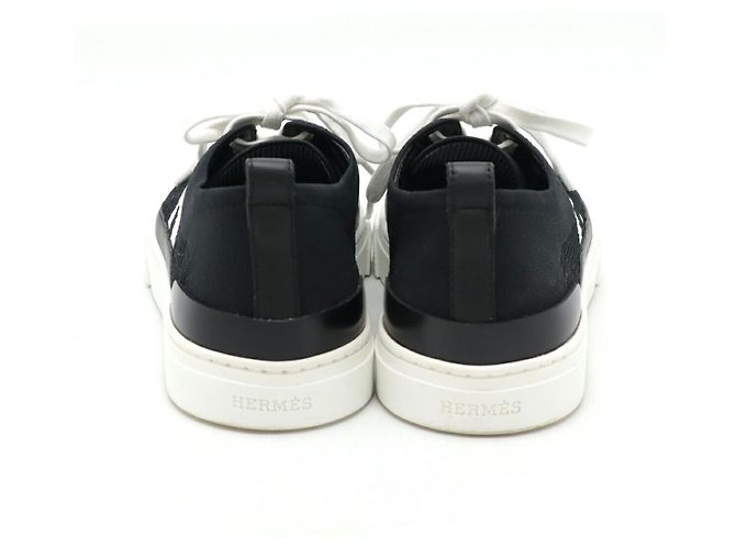 Hermès Tiefe Strick-Leder-Sneaker Schwarz Weiß - Ansicht 3