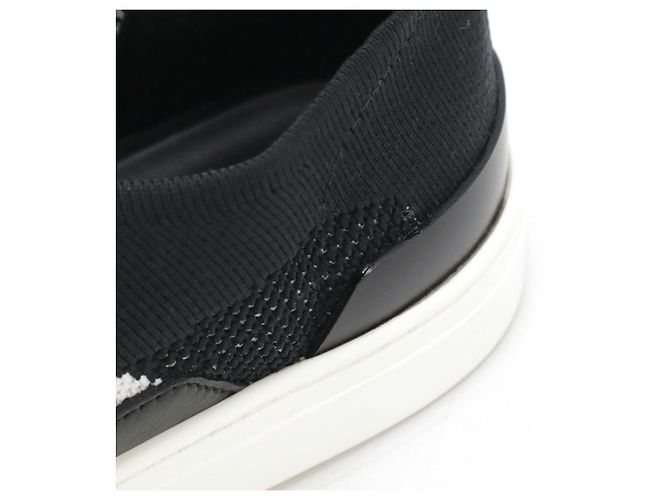 Hermès Tiefe Strick-Leder-Sneaker Schwarz Weiß - Ansicht 5