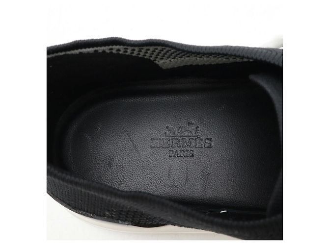 Hermès Tiefe Strick-Leder-Sneaker Schwarz Weiß - Ansicht 6