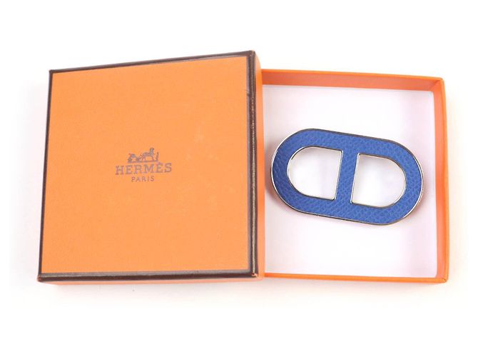 Spilla in pelle Chaine d'Ancre di Hermès Blu - vista 2