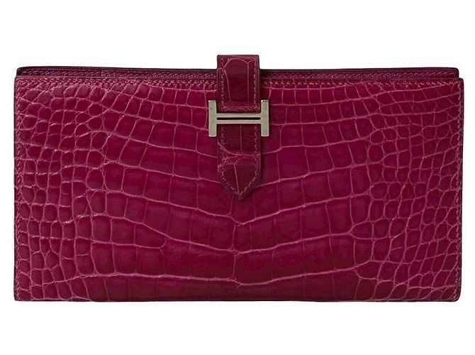Béarn Hermès Cartera Larga Bearn Soufflet de Cocodrilo Hermes Rosa - vista 2