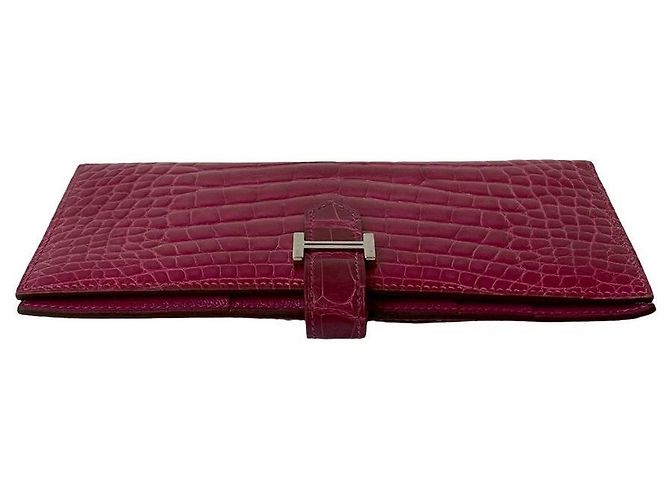Béarn Hermès Cartera Larga Bearn Soufflet de Cocodrilo Hermes Rosa - vista 4
