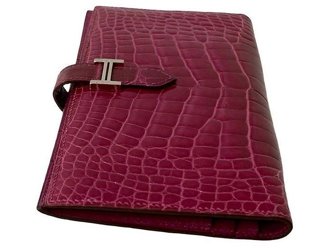 Béarn Hermès Cartera Larga Bearn Soufflet de Cocodrilo Hermes Rosa - vista 5