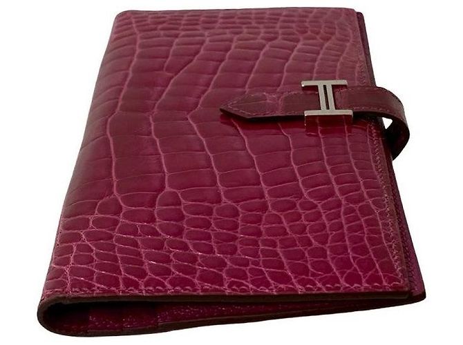 Béarn Hermès Cartera Larga Bearn Soufflet de Cocodrilo Hermes Rosa - vista 6