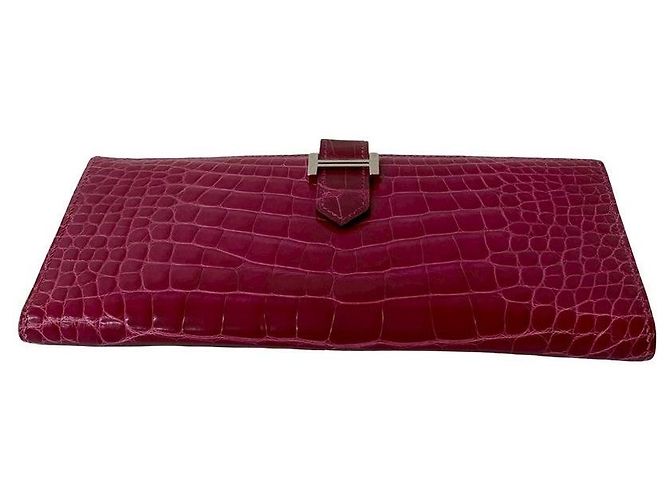 Béarn Hermès Cartera Larga Bearn Soufflet de Cocodrilo Hermes Rosa - vista 7