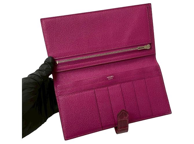 Béarn Hermès Cartera Larga Bearn Soufflet de Cocodrilo Hermes Rosa - vista 8