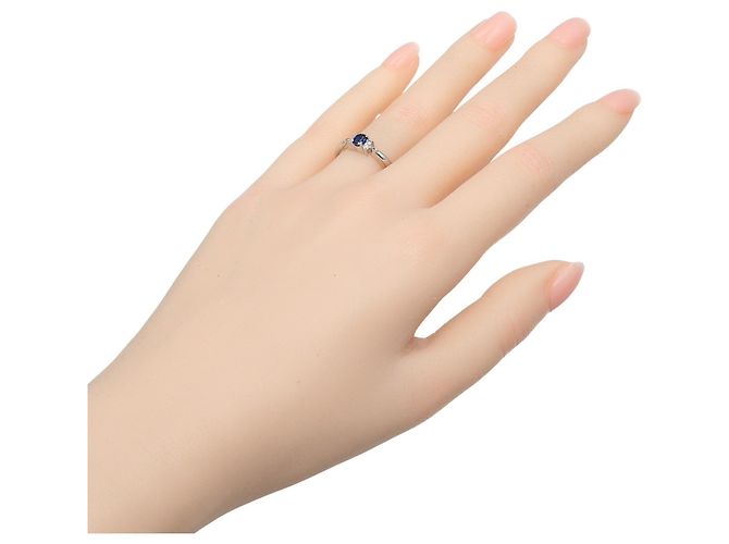Autre Marque Pt900 Platin-Saphir-Diamantring Silber - Ansicht 2