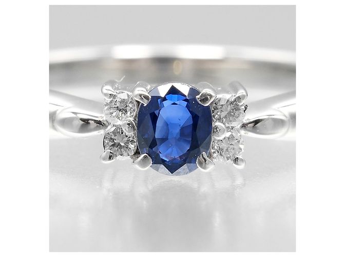 Autre Marque Pt900 Platin-Saphir-Diamantring Silber - Ansicht 6