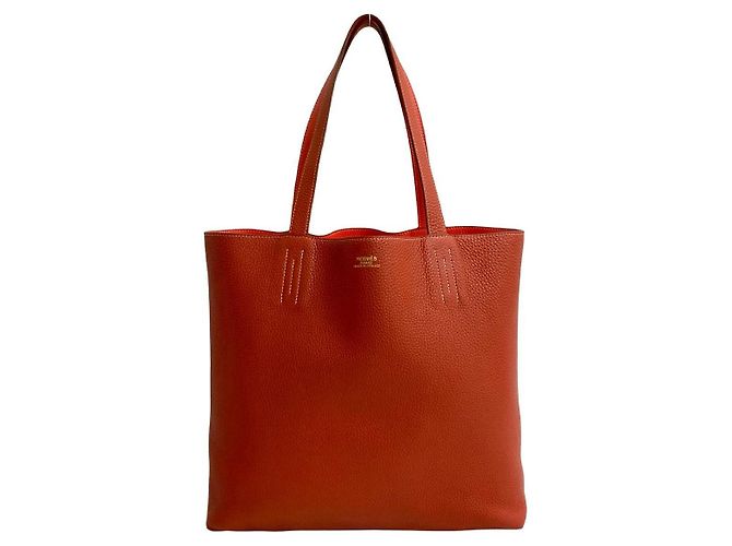 Borsa tote Hermès Double Sens in Taurillon Clemence Rosso - vista 2