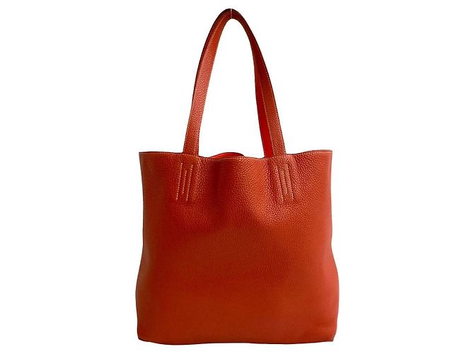 Borsa tote Hermès Double Sens in Taurillon Clemence Rosso - vista 4