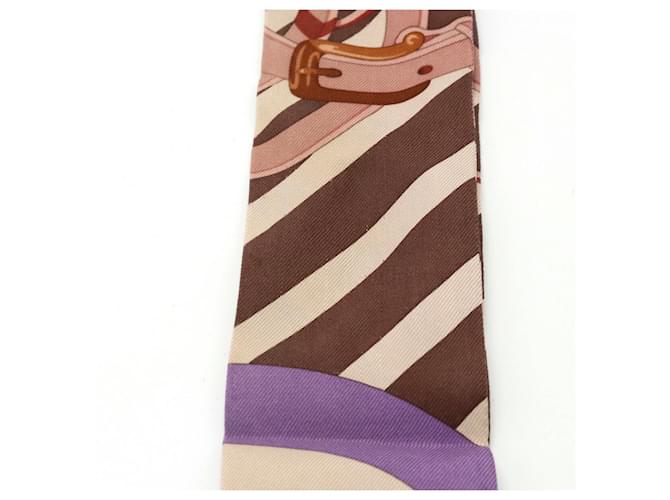 Foulard Hermès Twilly 100% Sete Marrone Blu Multicolore - vista 4