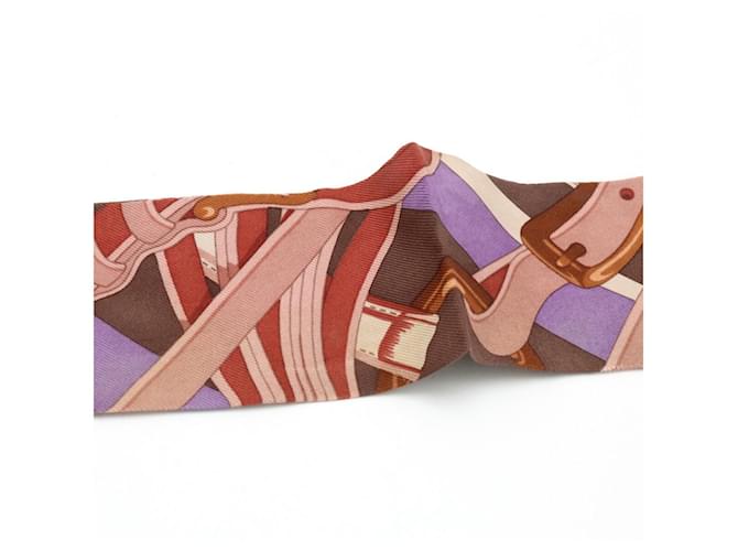 Foulard Hermès Twilly 100% Sete Marrone Blu Multicolore - vista 5
