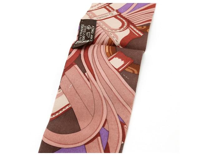 Foulard Hermès Twilly 100% Sete Marrone Blu Multicolore - vista 6