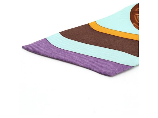 Foulard Hermès Twilly 100% Sete Marrone Blu Multicolore - vista 7